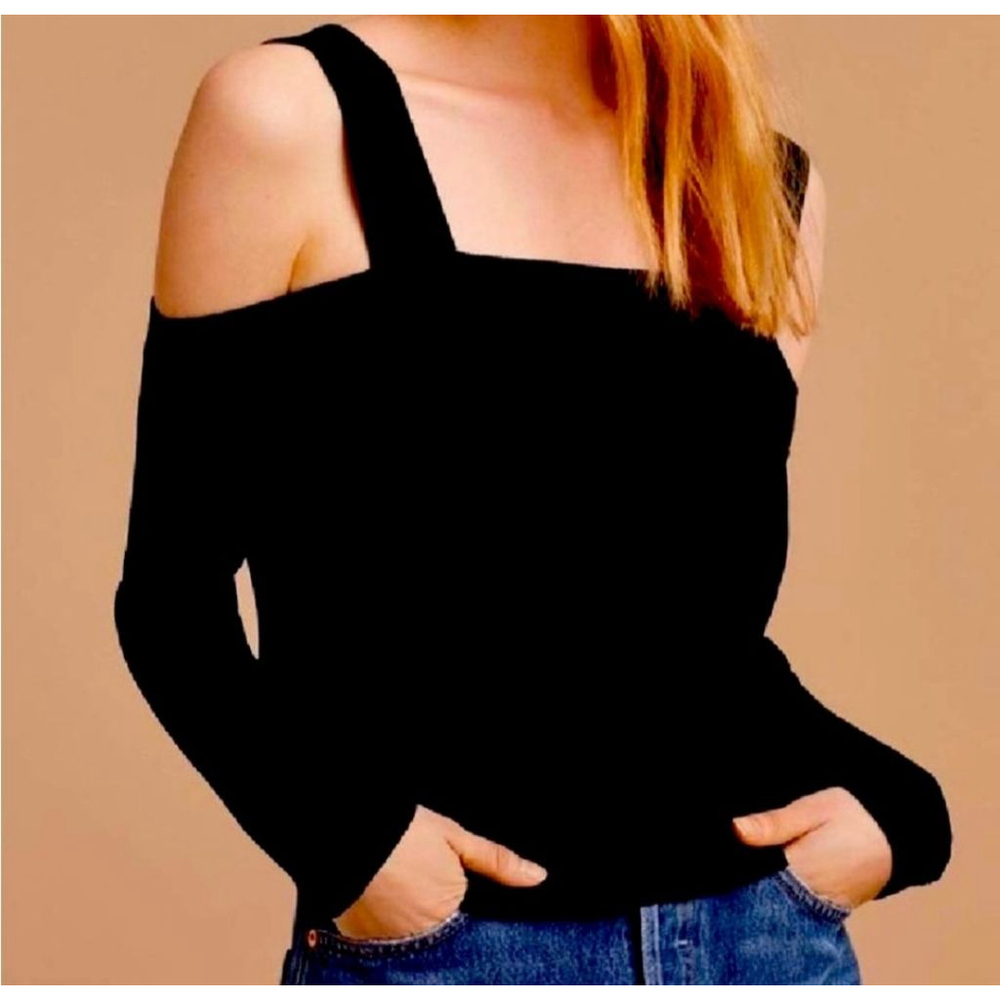 ARITZIA WILFRED Antenne Black Long Sleeve Cold Shoulder Sweater L